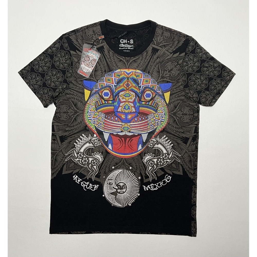 !AY GUEY! Mexico Men's Size Small Black Short Sleeve T-Shirt Colorful Jaguar Tee